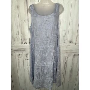 NWT CP SHADES BLUE 100 LINEN EMBROIDERED SLEEVELESS MIDI LAGENLOOK SHIFT DRESS S